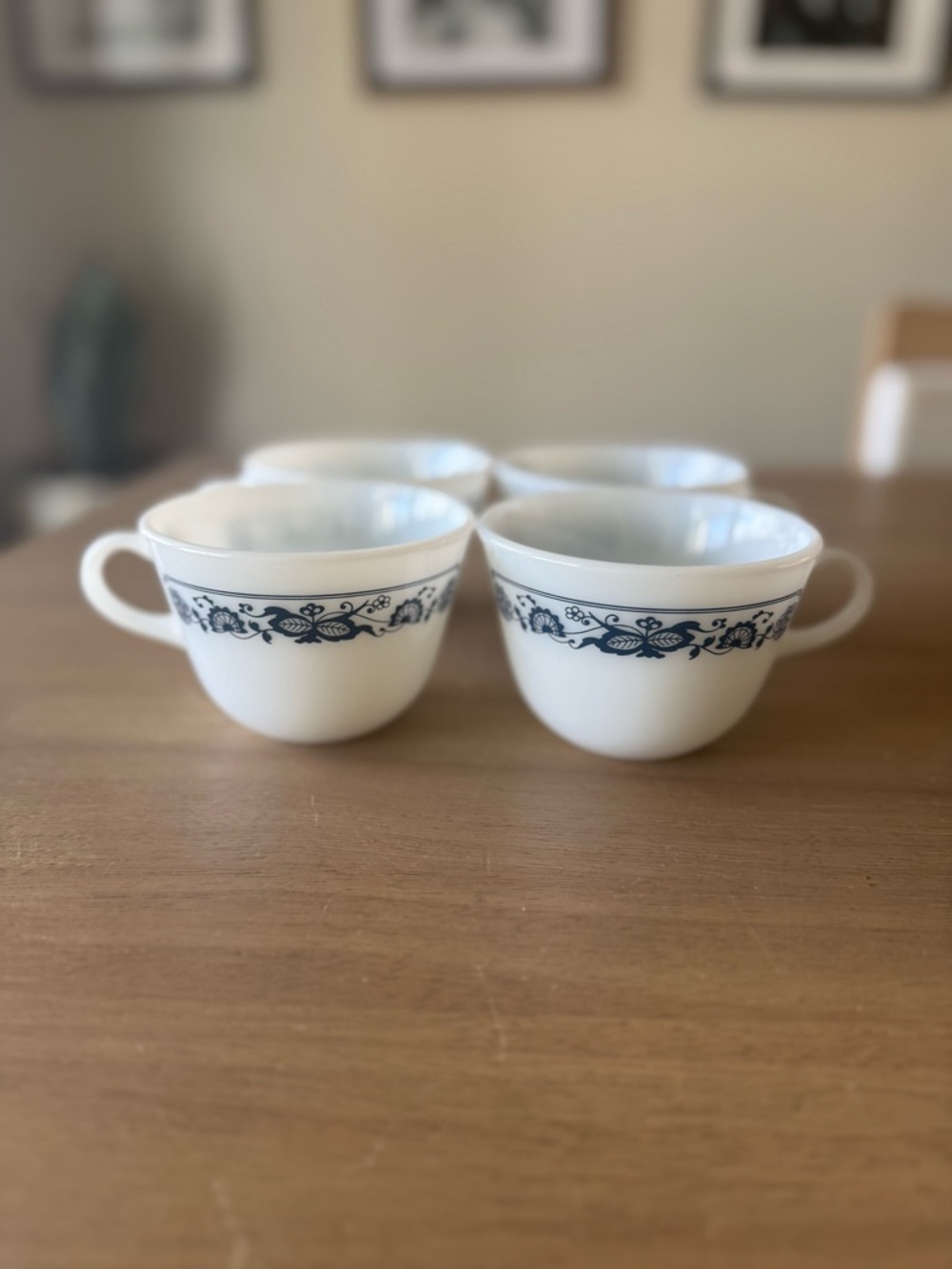 Vintage Pyrex Old Town Blue Onion Pattern Milk Glass Corning Cups (set of 4)